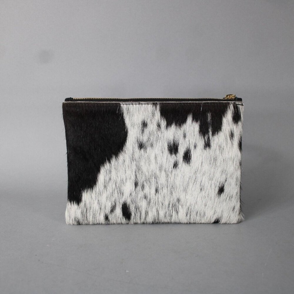 Gilkey Co 8.5 x 6 x 1 White Black Calf Hair Blue Suede Lined Wristlet Purse - Picture 9 of 12